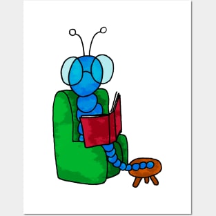 cute worm reading a book Posters and Art